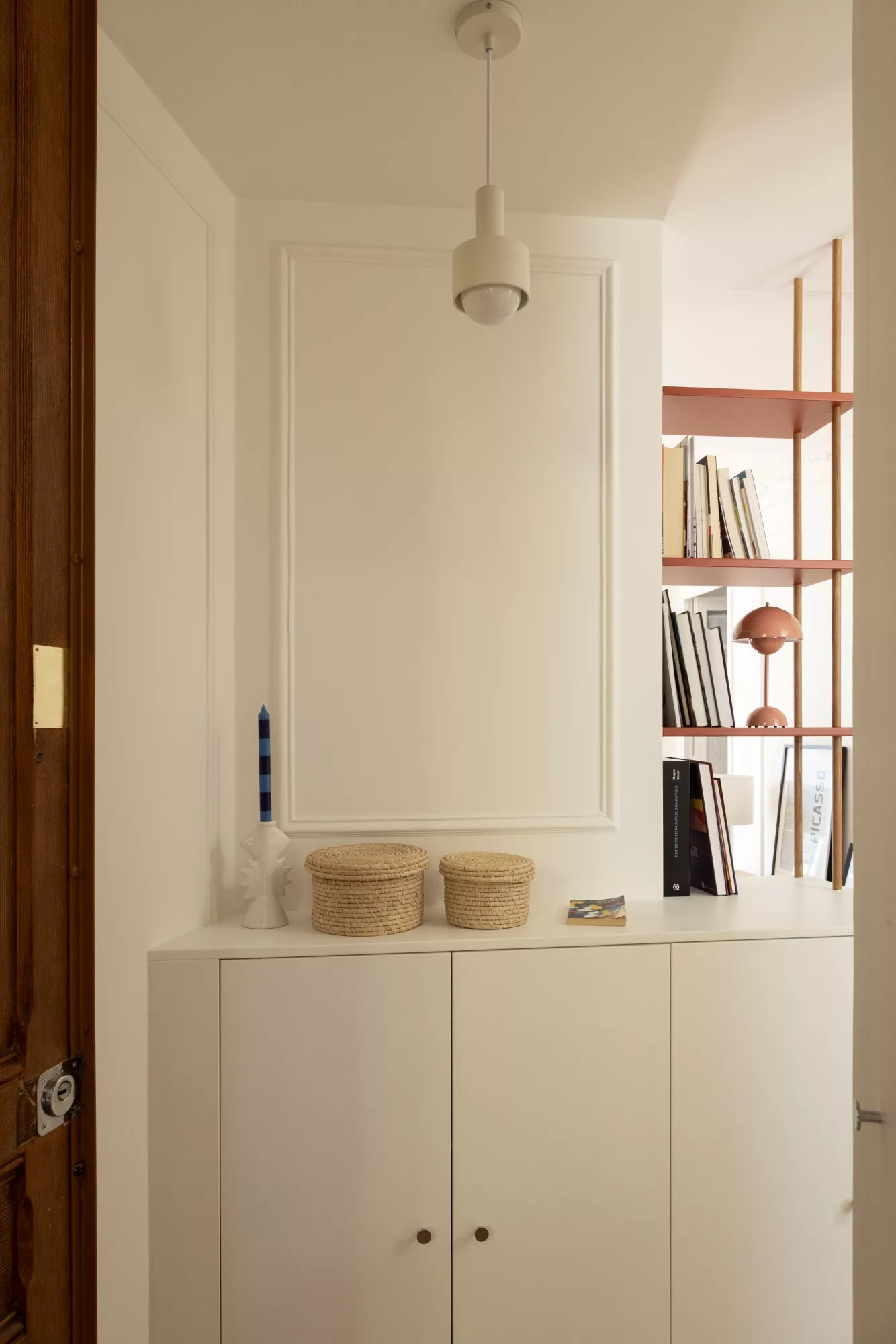 entree console et etagere en bois sur mesure